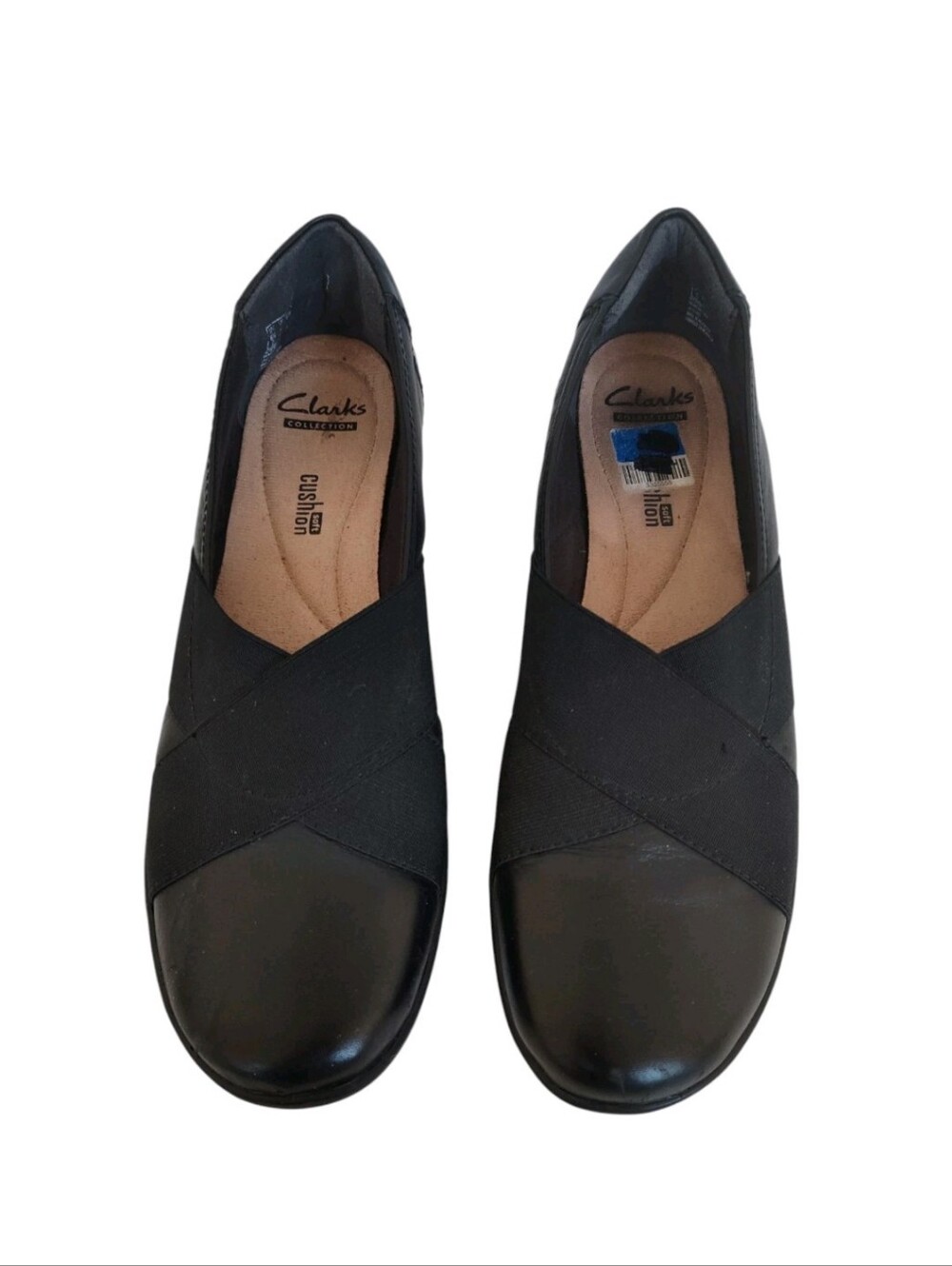 Clarks Medora Jem Elastic Cross Strap Leather Loafer Women's Size 9 Black Shoes